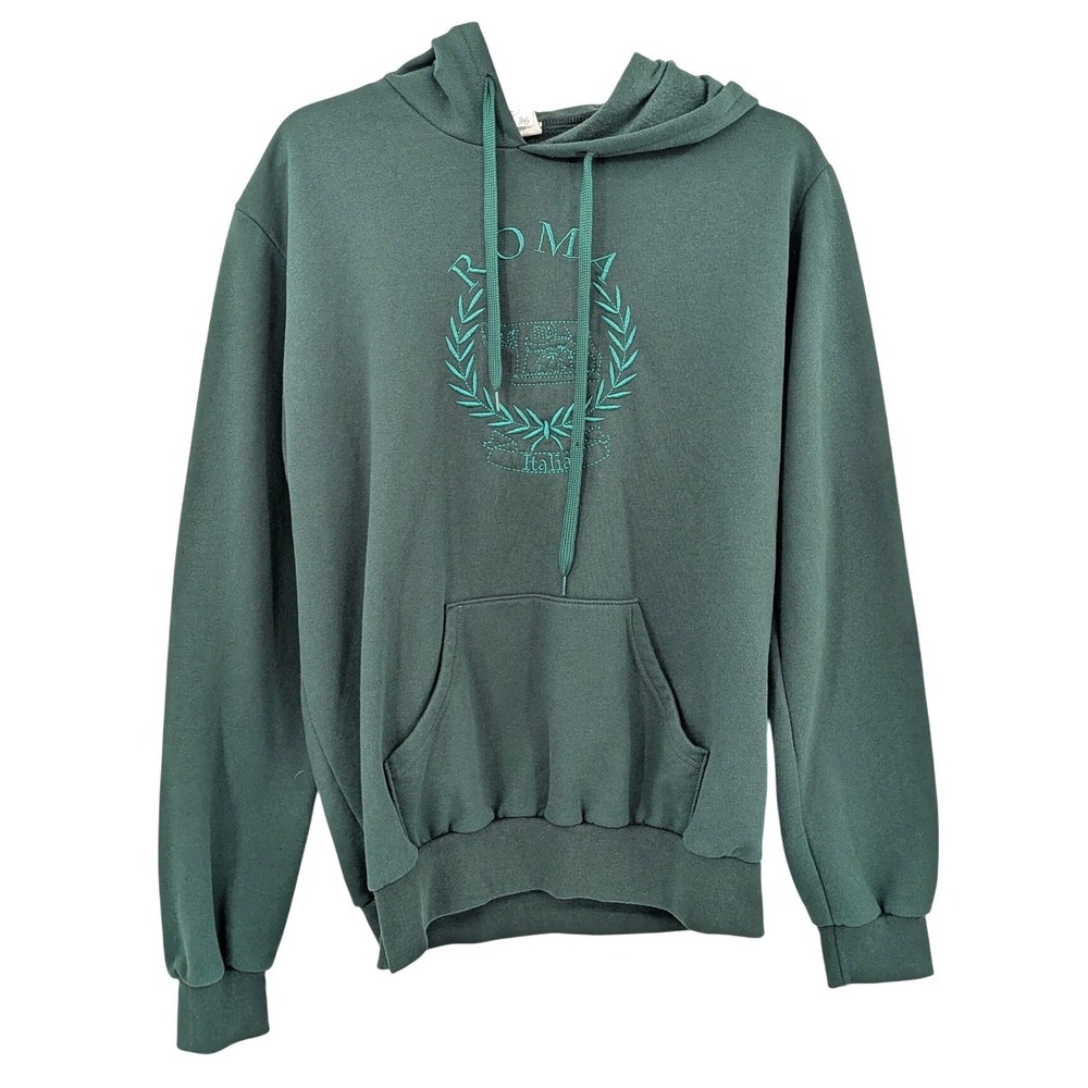 Made in Italy Hoodie Green Embroidered‎ Logo Pullover Cotton Pocket Size L